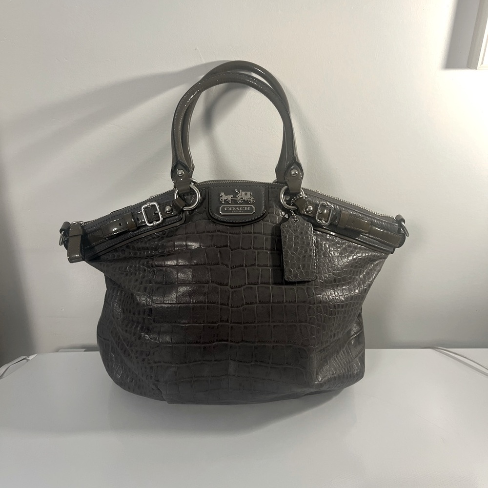 Coach Grey Embossed Madison Lindsey Satchel
